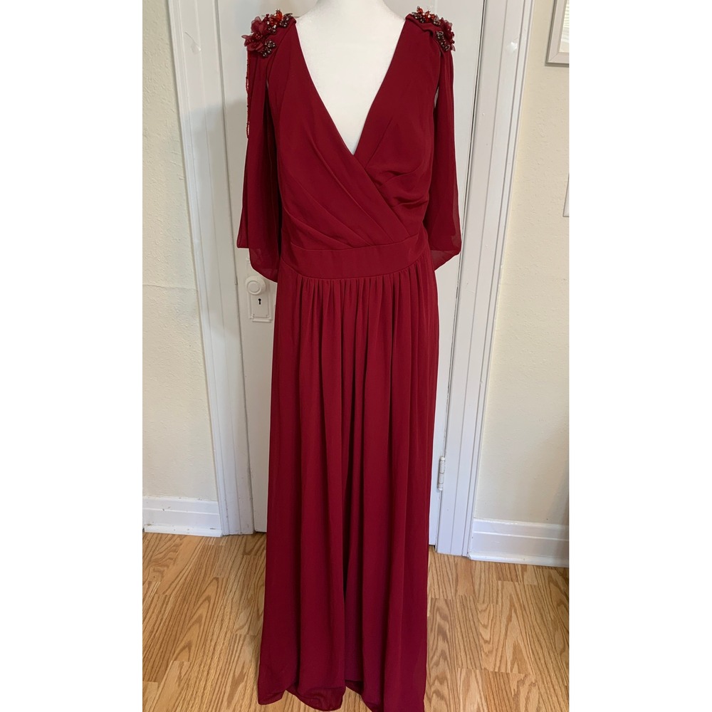 Ever Pretty Merlot A-Line Flowy Floral Beaded Chiffon Formal Dress NWT / 22 - Picture 4 of 16